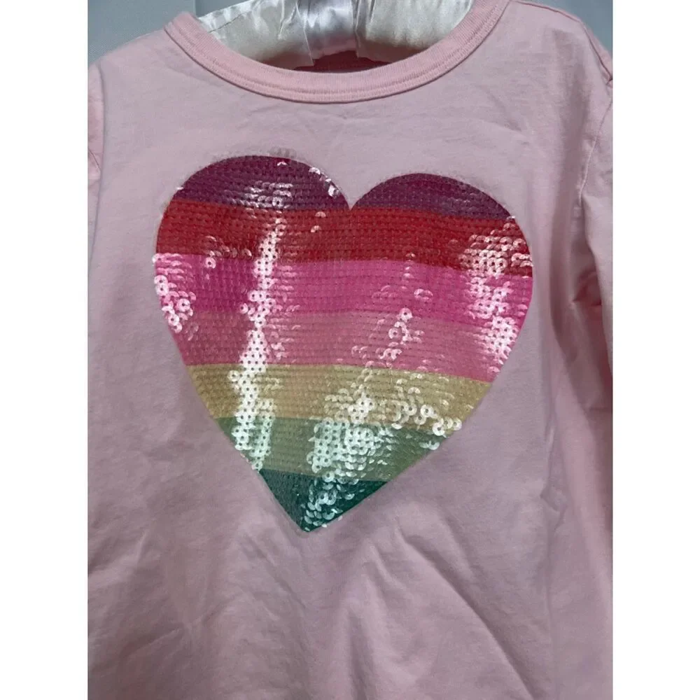Crewcuts pink long sleeve tee with rainbow sequin heart size 6-7